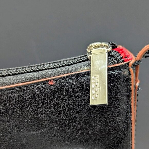 HOBO Leather Handbag Shoulder Bag Purse Satchel Black Red Inside Side Pocket - Picture 4 of 7